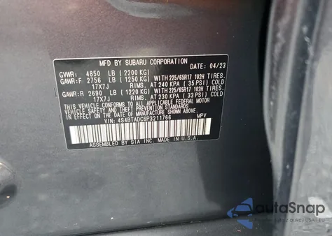 2023 Subaru Outback Premium from USA, damaged, VIN 4S4BTADC6P3211766